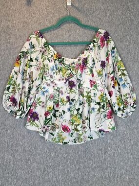 L'Agence Floral Peasant Silk Blouse with Puff Sleeves Wmn's Med